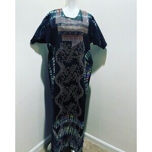 Embellished Swarovski Stoned Kaftan Tie & Dye ADIRE Cotton Long Dress